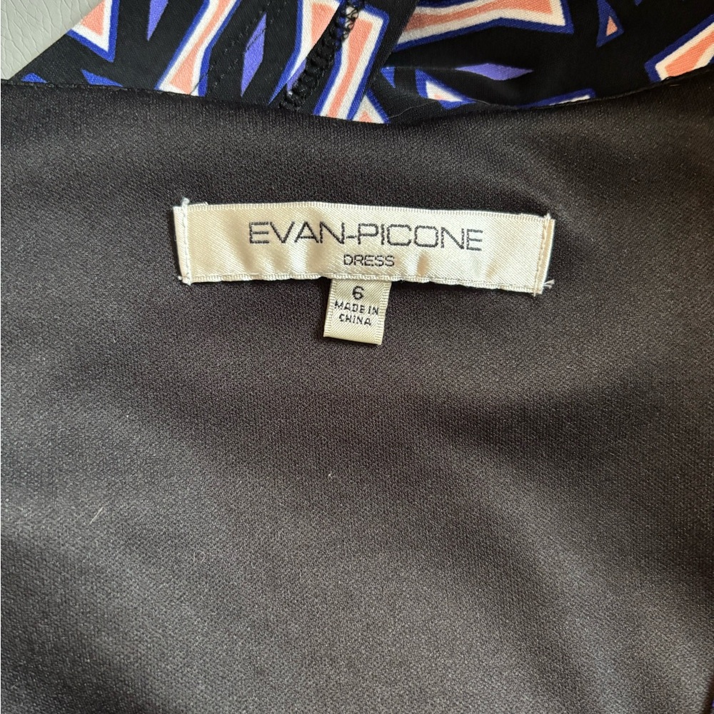 Evan Picone Black and White Sheath Midi Dress with V-Neck Faux‎ Wrap Dress S6 - Picture 8 of 10